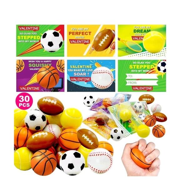 Amazon Other - 30 Pack Sports Valentines Cards Gifts for Kids School Classroom Squeeze Foam...